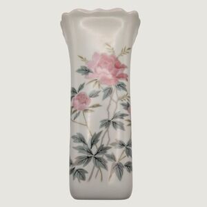 Andre Richard Tea Rose Vase Vintage 1989 Japan Porcelain Scalloped Pink Floral